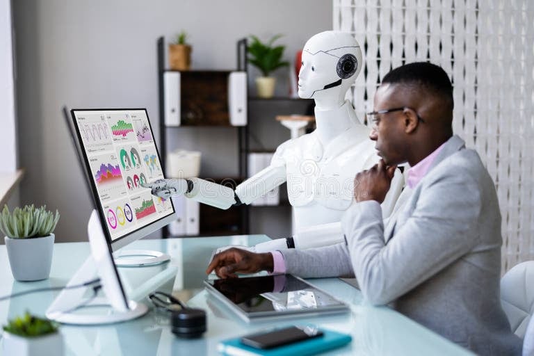 ai-humanoid-advisor-robot-looking-kpi-data-dashboard-ai-humanoid-advisor-robot-looking-242212601